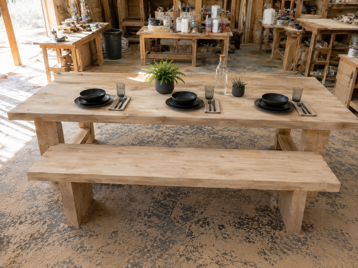 Mesa Granero con bancos Lago de madera maciza