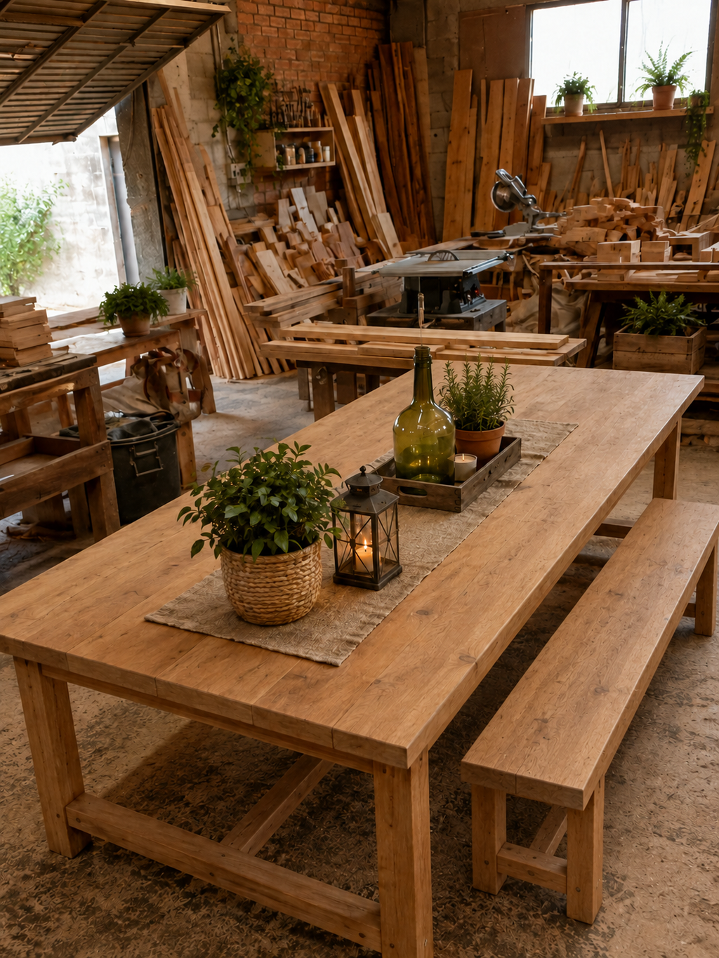 Mesa Granero con banco Rustick de madera maciza