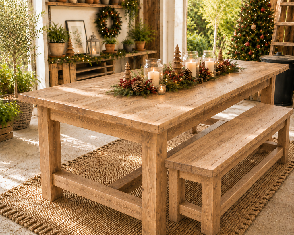 Mesa Granero con banco Rustick de madera maciza