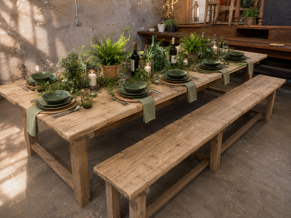Mesa Granero con banco Rustick de madera maciza